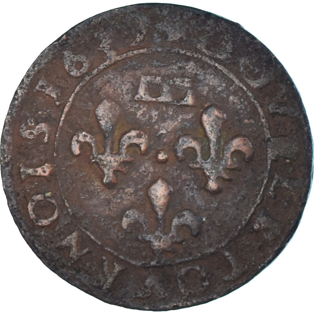 Moneda, Francia, Gaston d'Orléans, Double Tournois, 1639, BC+, Cobre
