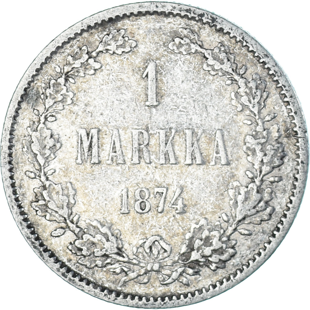 Moeda, Finlândia, Alexander II, Markka, 1874, Helsinki, EF(40-45), Prata