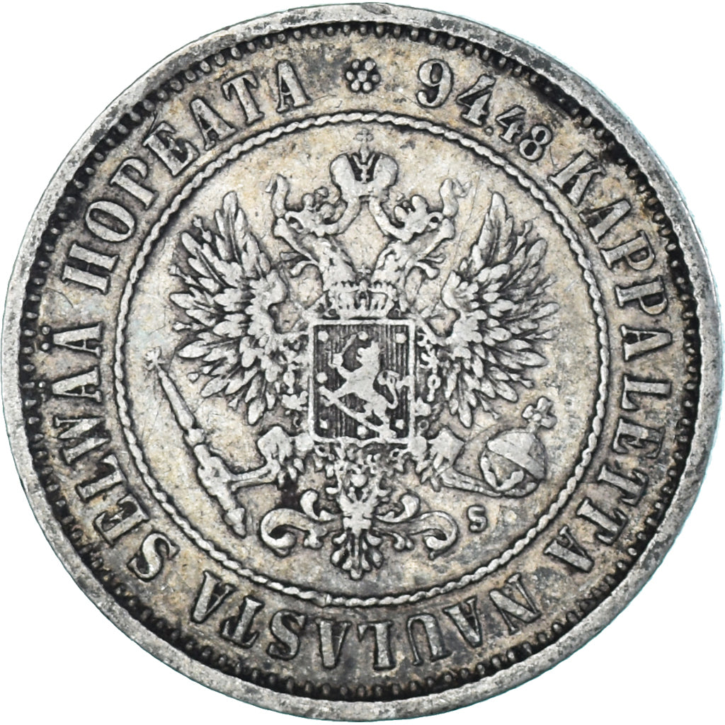 Moneda, Finlandia, Alexander II, Markka, 1874, Helsinki, MBC+, Plata, KM:3.2