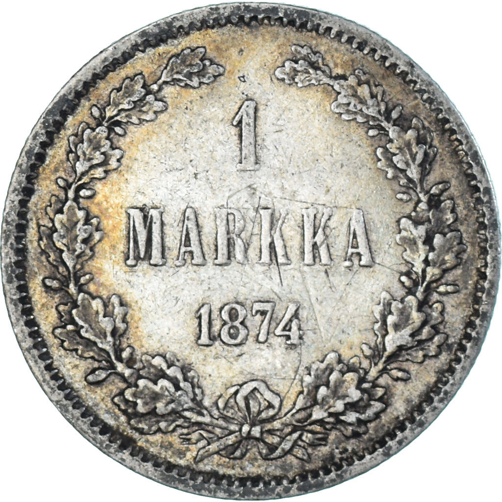 Moneda, Finlandia, Alexander II, Markka, 1874, Helsinki, MBC+, Plata, KM:3.2