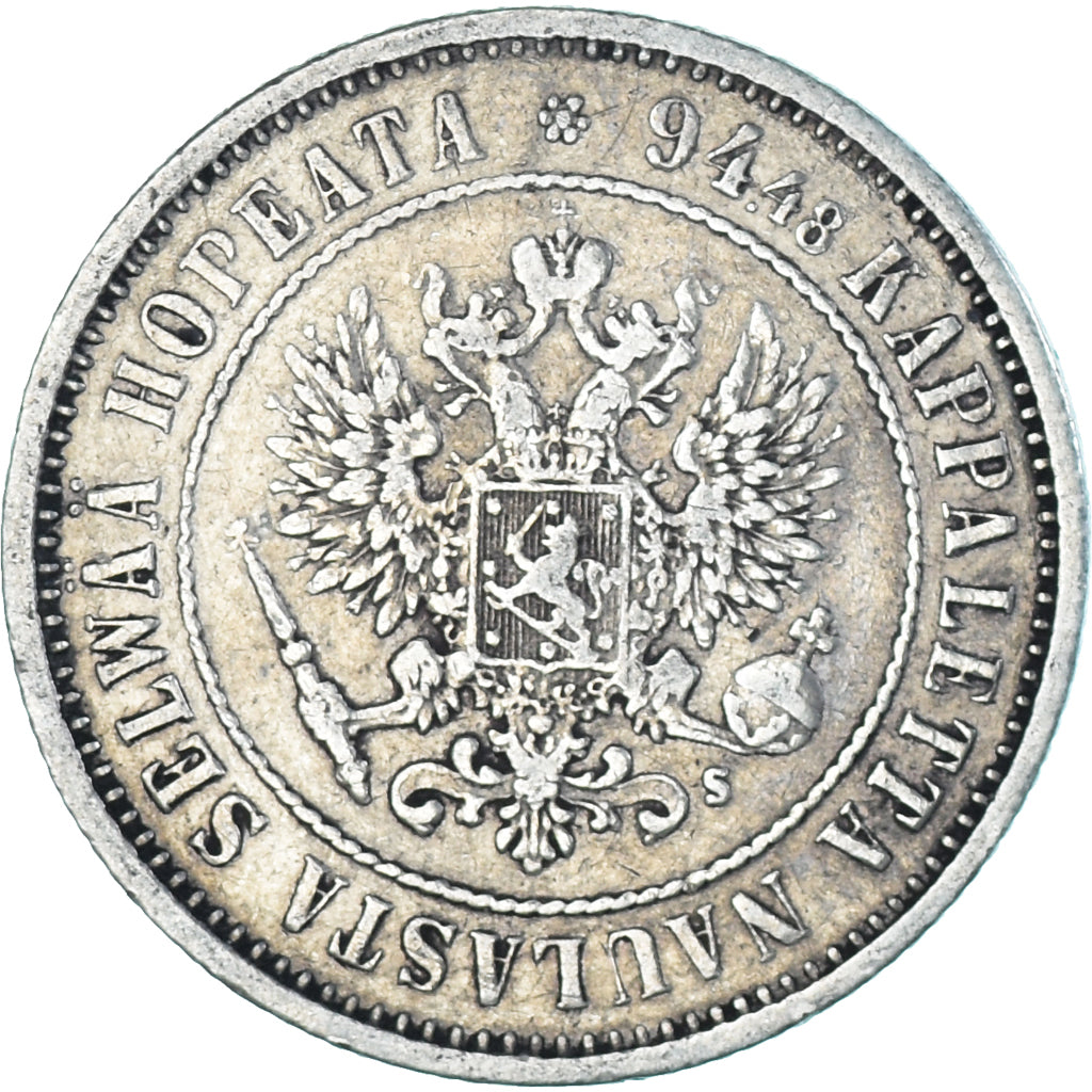 Moneda, Finlandia, Alexander II, Markka, 1874, Helsinki, MBC+, Plata, KM:3.2