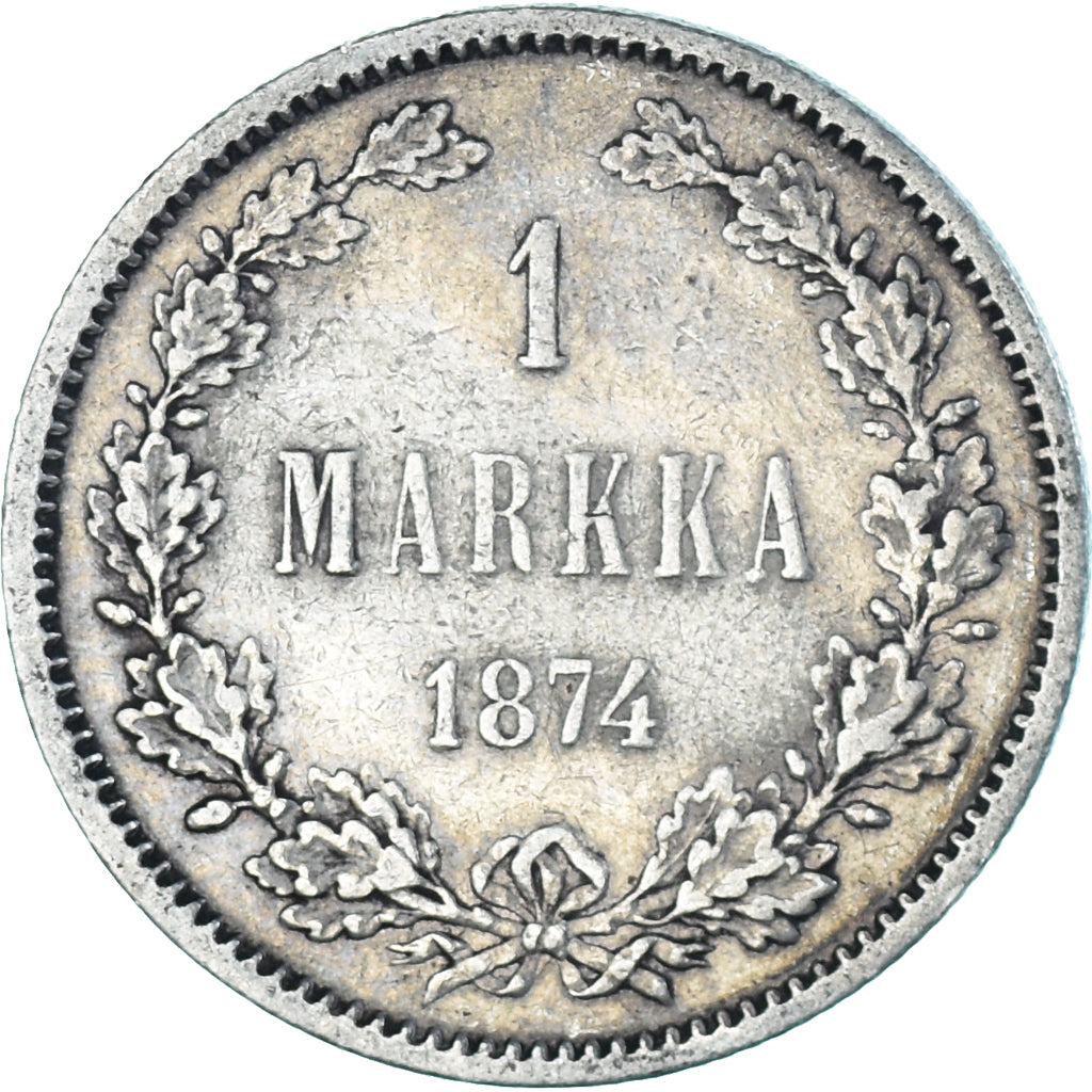 Moneda, Finlandia, Alexander II, Markka, 1874, Helsinki, MBC+, Plata, KM:3.2