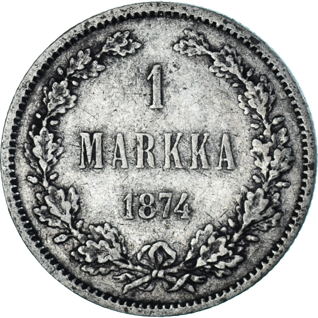 Munten, Finland, Alexander II, Markka, 1874, Helsinki, ZF+, Zilver, KM:3.2