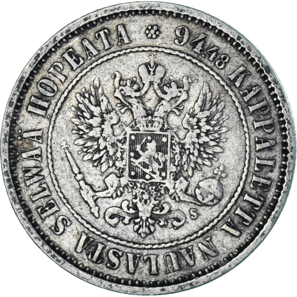 Moeda, Finlândia, Alexander II, Markka, 1874, Helsinki, AU(50-53), Prata