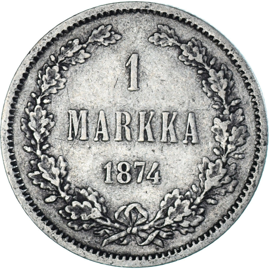 Moeda, Finlândia, Alexander II, Markka, 1874, Helsinki, AU(50-53), Prata