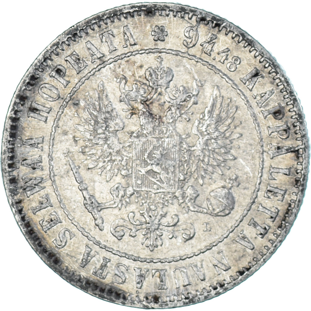 Moeda, Finlândia, Alexander III, Markka, 1890, Helsinki, AU(50-53), Prata