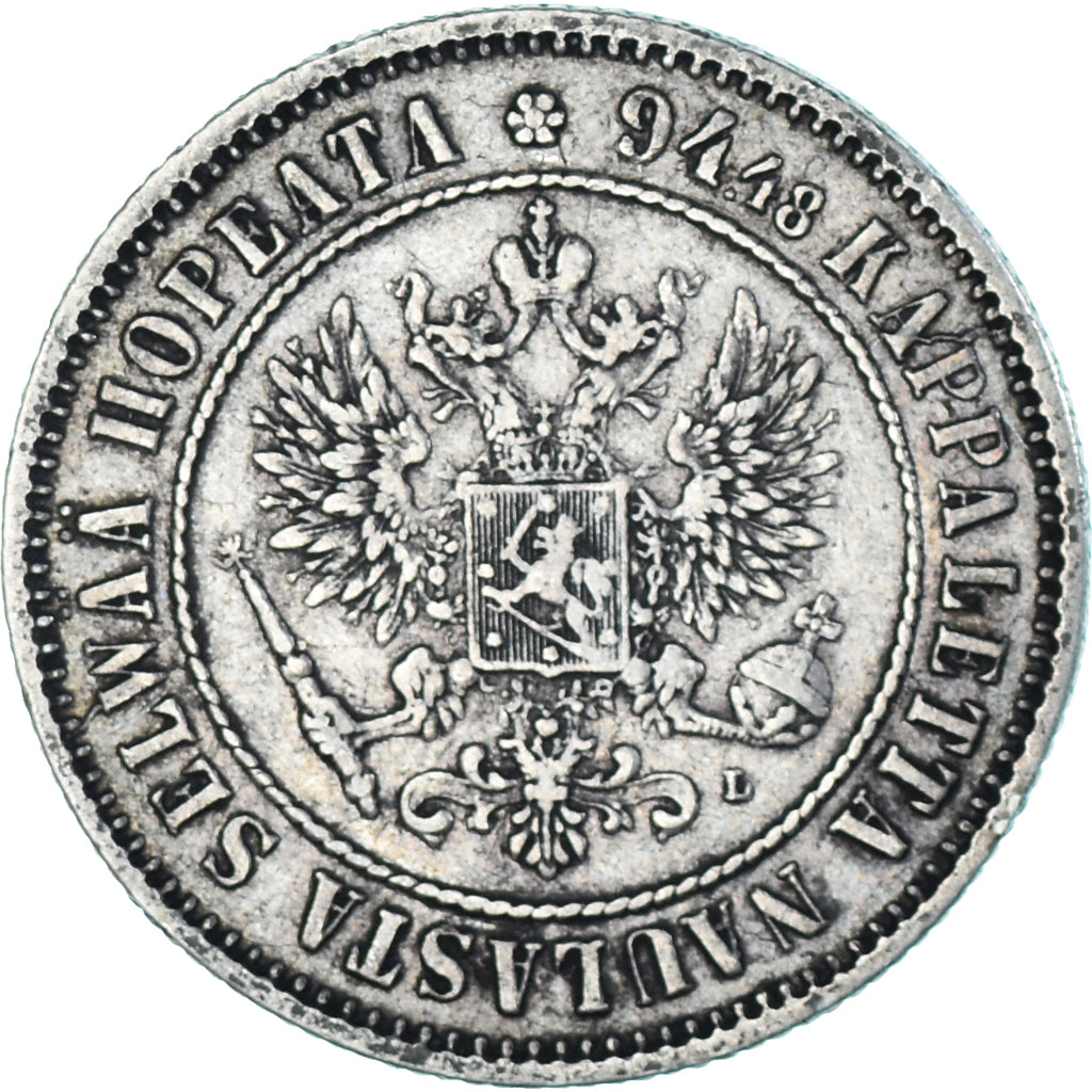 Moeda, Finlândia, Alexander III, Markka, 1890, Helsinki, AU(50-53), Prata