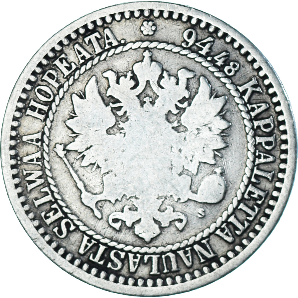 Moneda, Finlandia, Alexander II, Markka, 1866, Helsinki, BC+, Plata, KM:3.1