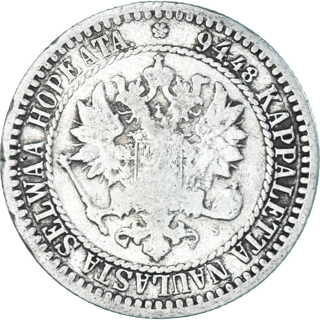 Moneda, Finlandia, Alexander II, Markka, 1866, Helsinki, BC+, Plata, KM:3.1