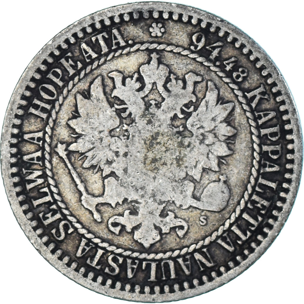 Moneda, Finlandia, Alexander II, Markka, 1866, Helsinki, BC+, Plata, KM:3.1