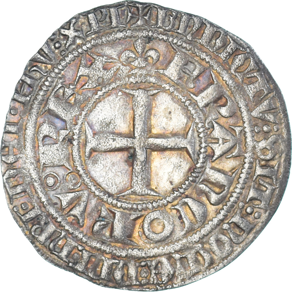 Munten, Frankrijk, Karel V, Blanc au K, 1364-1380, Poitiers, ZF+, Zilver