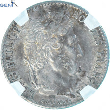 Moeda, França, Louis-Philippe I, 1/4 Franc, 1837, Paris, GENI, UNC-Envt Damage