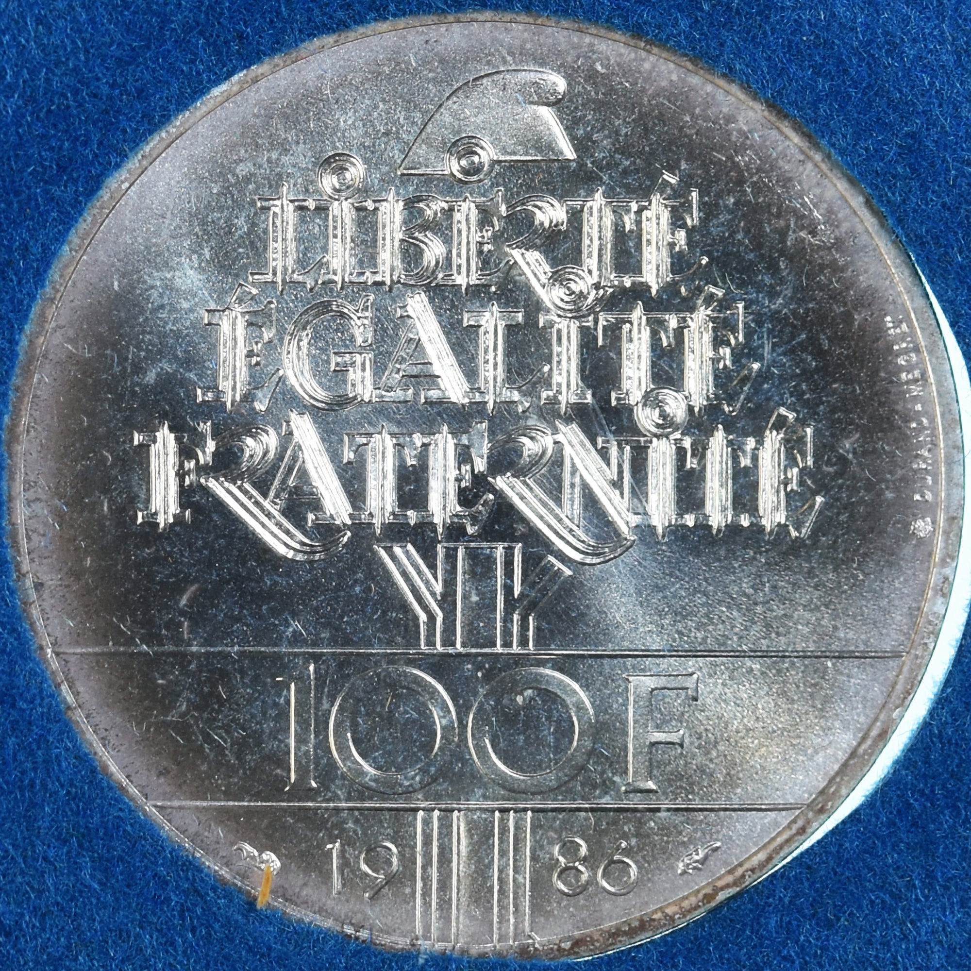 Moneda, Francia, Liberté, 100 Francs, 1986, Monnaie de Paris, BU, FDC, Plata