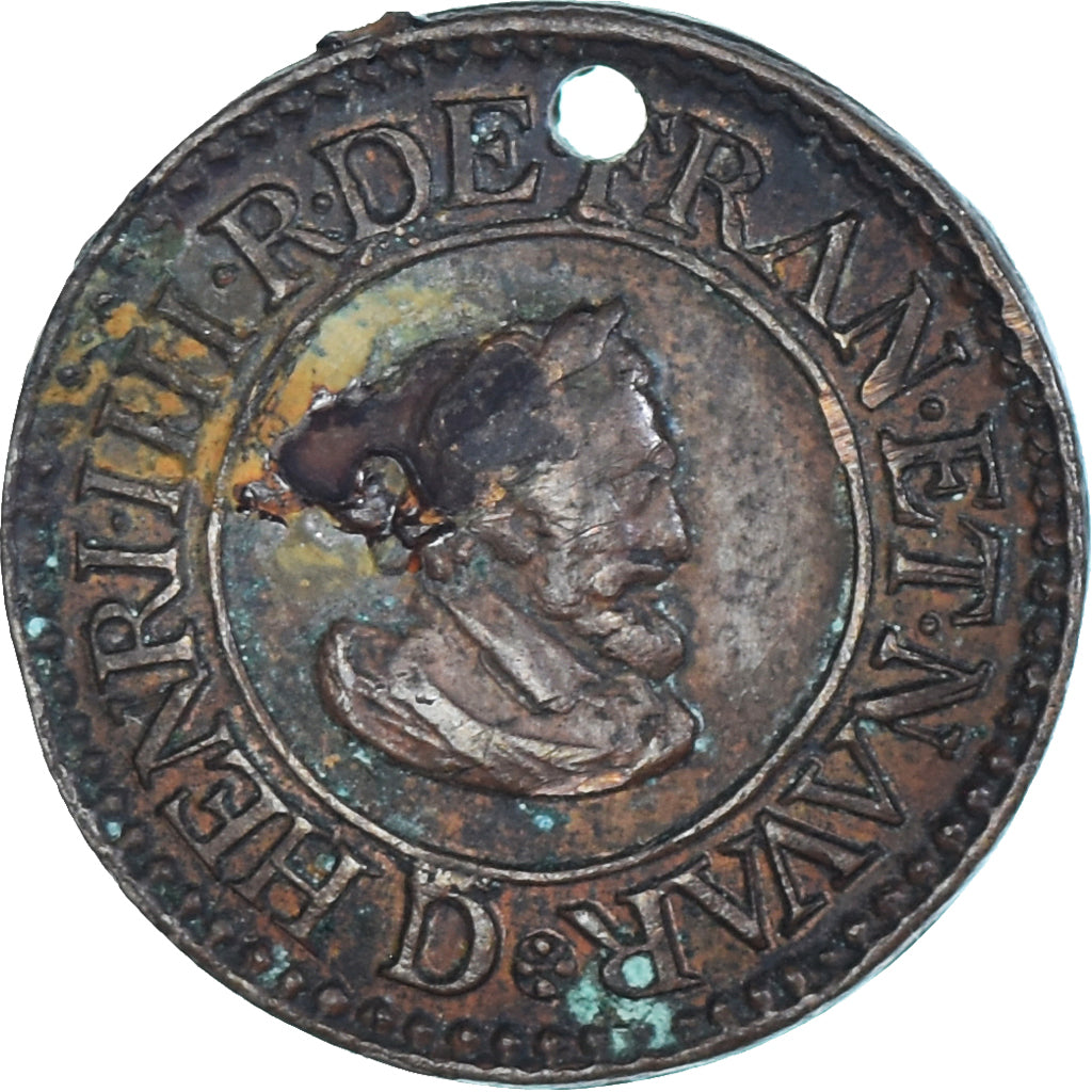 Münze, Frankreich, Henri IV, Denier Tournois, 1607, Lyon, SS+, Kupfer
