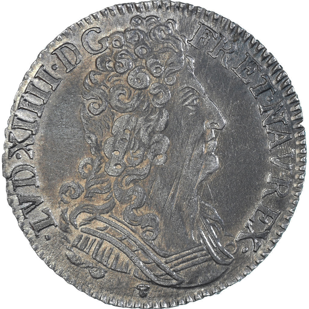 Moneta, Francja, Louis XIV, 1/4 Ecu aux 3 couronnes, 1710, Toulouse, AU(50-53)
