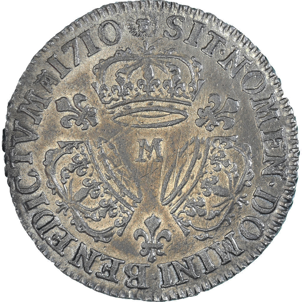 Moneta, Francja, Louis XIV, 1/4 Ecu aux 3 couronnes, 1710, Toulouse, AU(50-53)