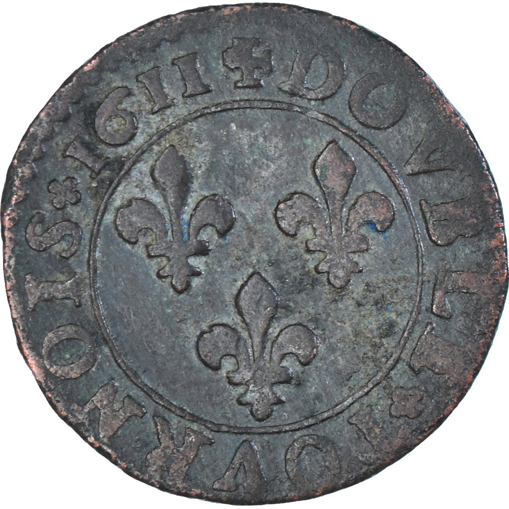 Coin, France, Louis XIII, Double Tournois, 1611, Lyon, VF(20-25), Copper