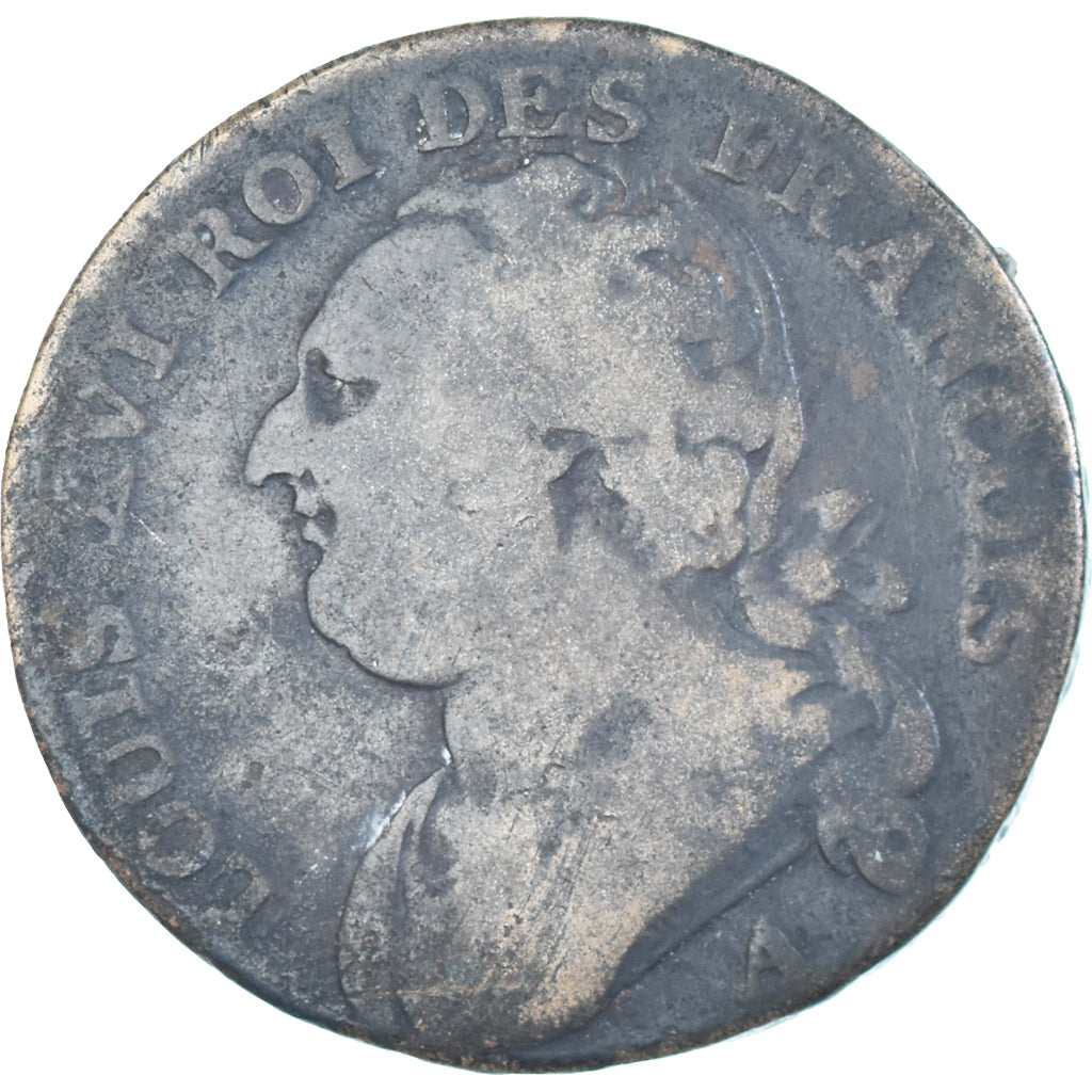 Moeda, França, Louis XVI, 12 Deniers, 1791·3, Paris, VF(20-25), Métal de