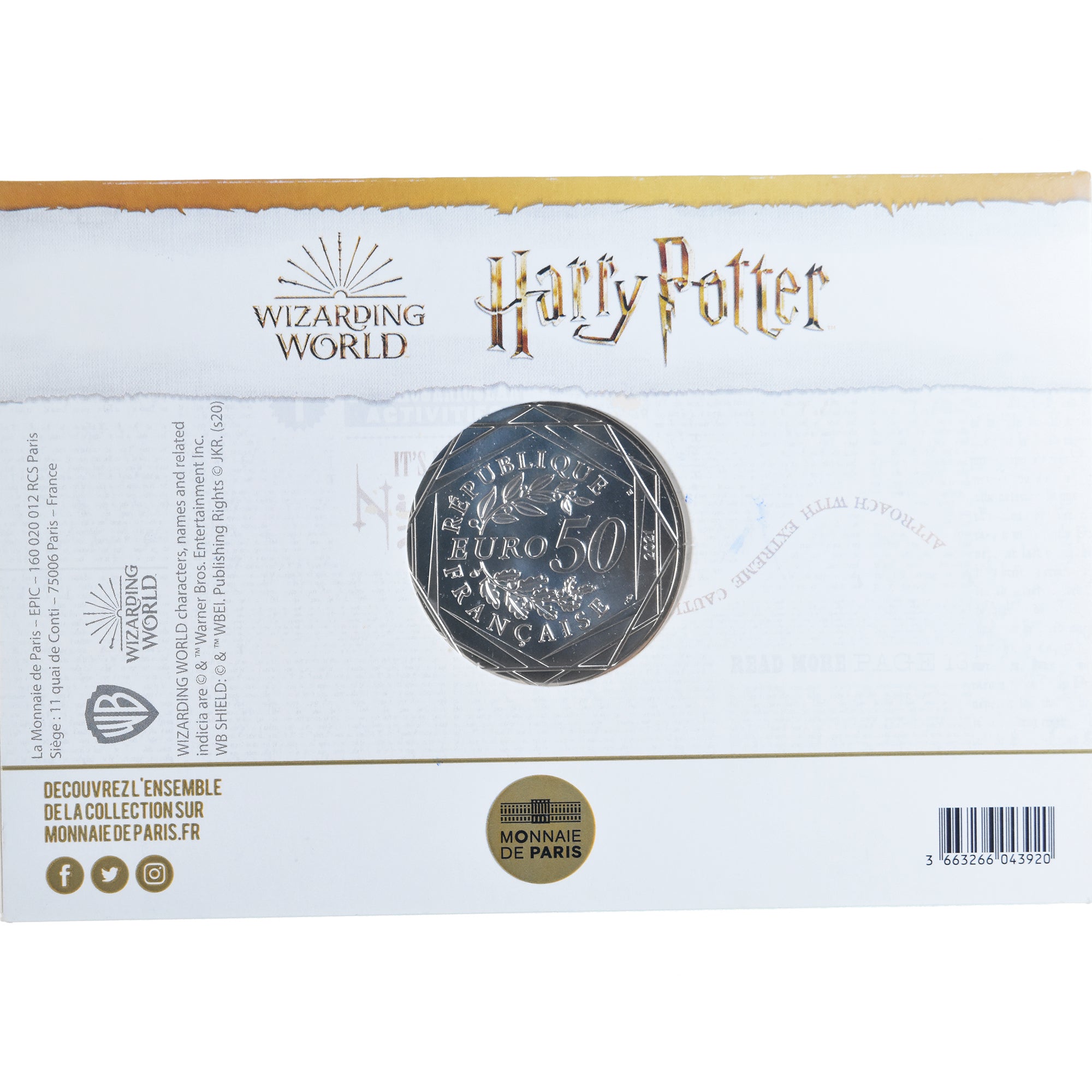 Francia, 50 Euro, 2021, Paris, Harry Potter - Hedwige 4/4, FDC, Argento