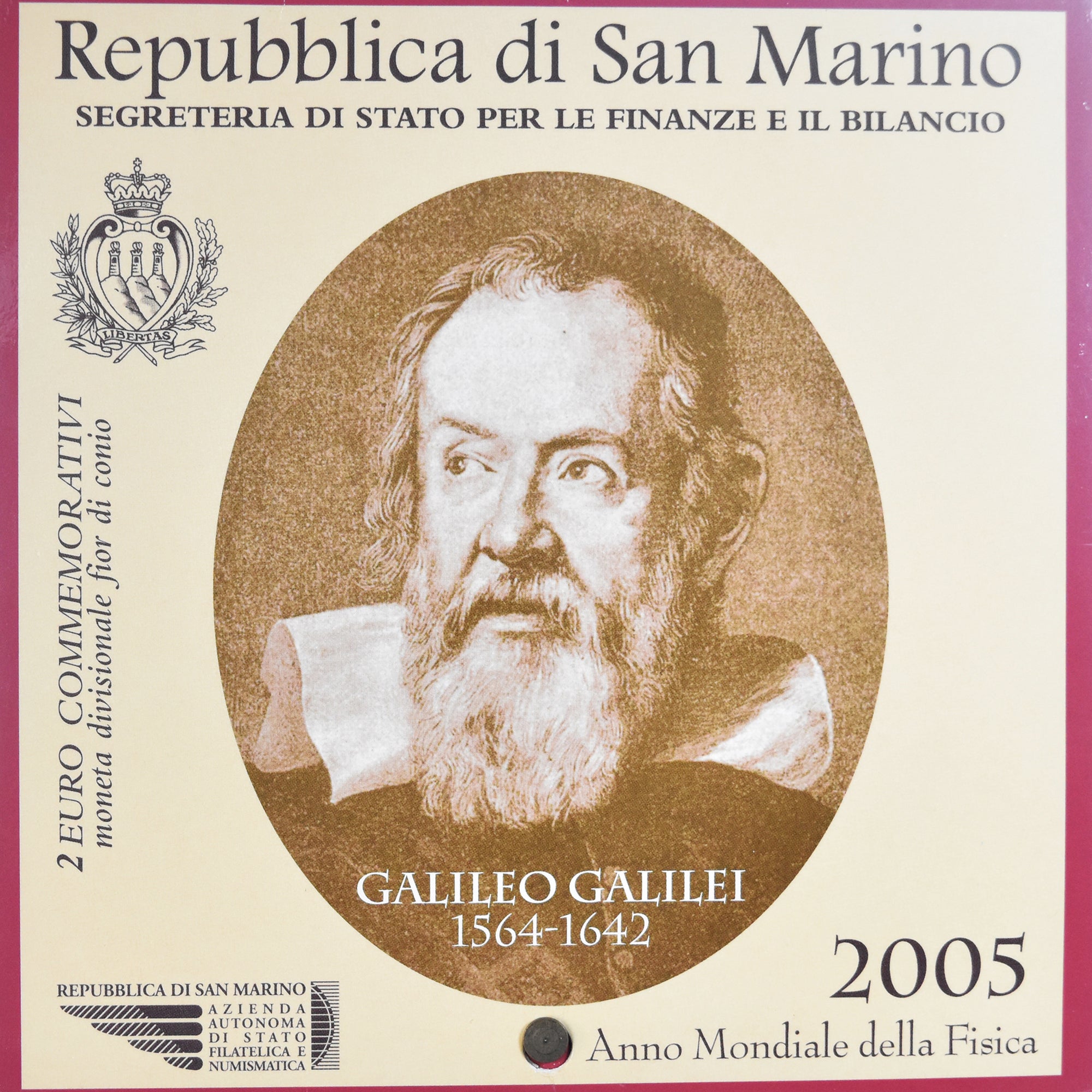 Monnaie, Saint Marin , Galileo Galilei, 2 Euro, 2005, Rome, FDC, Bimétallique