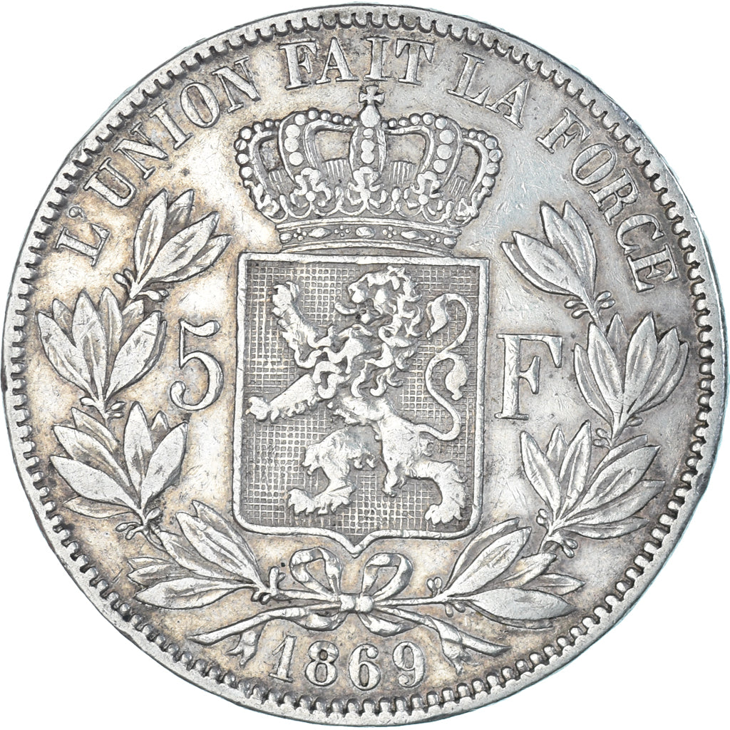 Moneta, Belgia, Leopold II, 5 Francs, 1869, EF(40-45), Srebro, KM:24