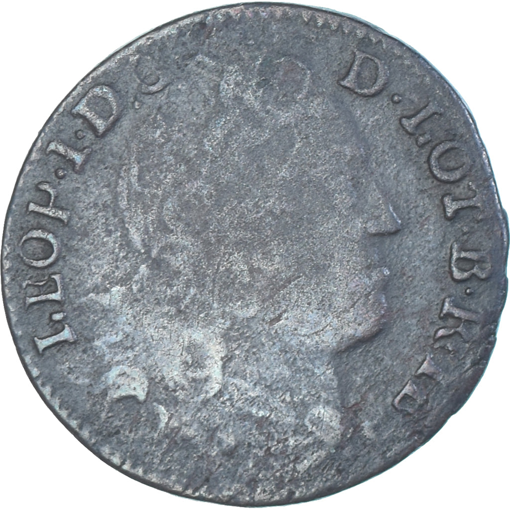 Moneda, Francia, Leopold I, Liard de Lorraine, 1728, Nancy, MBC, Cobre, KM:81