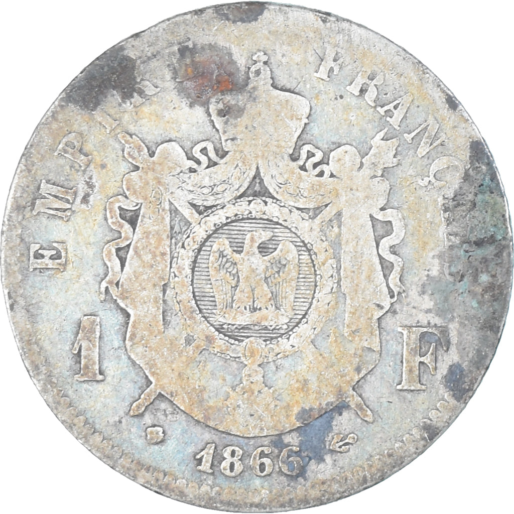 Munten, Frankrijk, Napoleon III, Franc, 1866, Strasbourg, ZG+, Zilver, KM:806.2