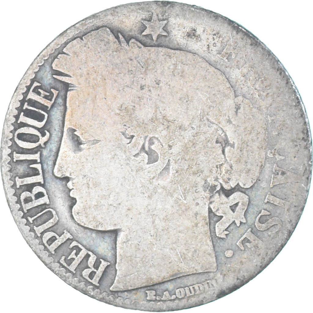 Moeda, França, Cérès, 1 Franc, 1872, Bordeaux, VG(8-10), Prata, KM:822.2