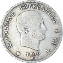 Coin, Italy, Napoleon I, 5 Lire, 1809, Milan, VF(30-35), Silver, KM:10.1
