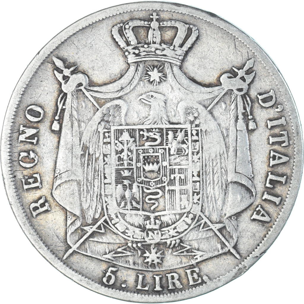 Coin, Italy, Napoleon I, 5 Lire, 1809, Milan, VF(30-35), Silver, KM:10.1