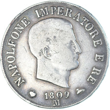 Moneta, Italia, Napoleon I, 5 Lire, 1809, Milan, MB+, Argento, KM:10.1