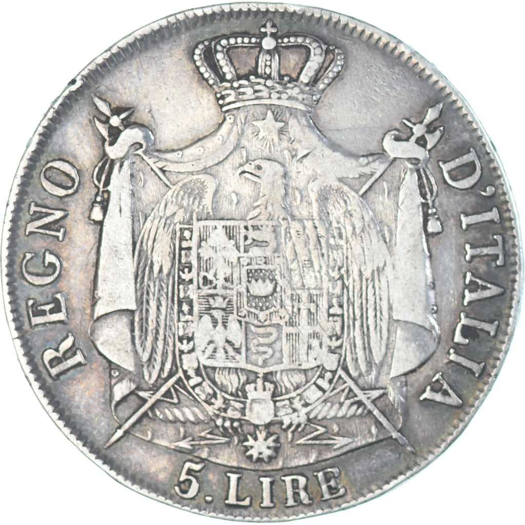Moneta, Italia, Napoleon I, 5 Lire, 1809, Milan, MB+, Argento, KM:10.1