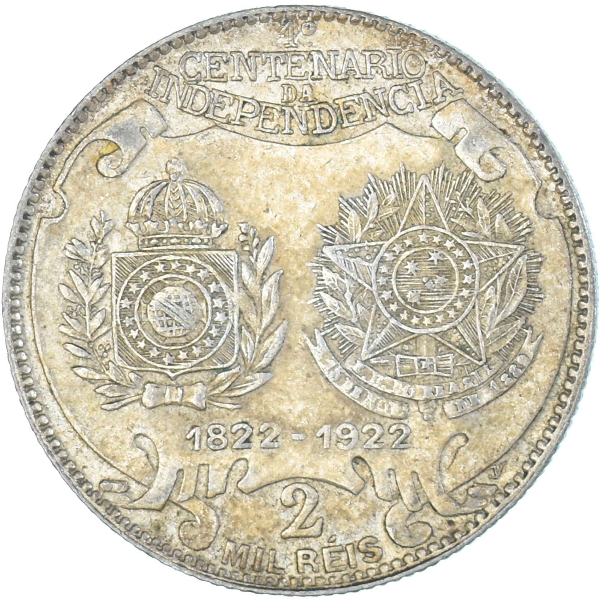Coin, Brazil, Independence, 2000 Reis, 1922, AU(55-58), Silver, KM:523