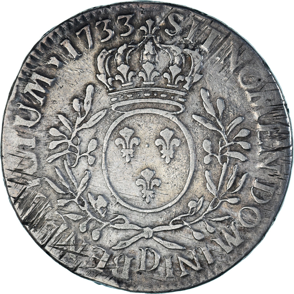 Munten, Frankrijk, Louis XV, Ecu aux branches d'olivier, 1733, Lyon, FR+