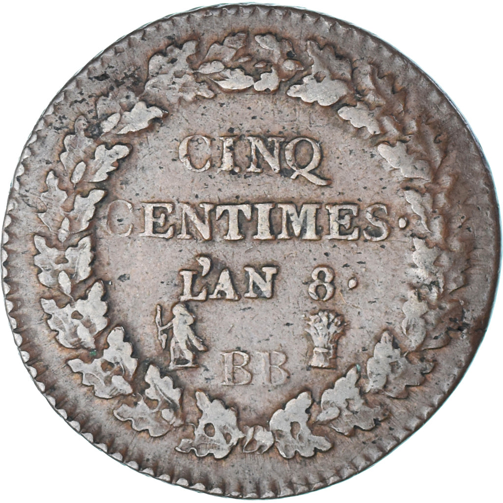 Coin, France, Dupré, 5 Centimes, AN 8, Strasbourg, VF(30-35), Copper, KM:640.4