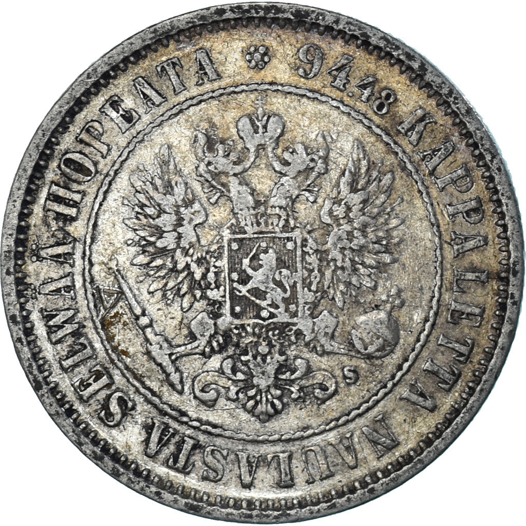 Moeda, Finlândia, Alexander II, Markka, 1874, Helsinki, AU(50-53), Prata