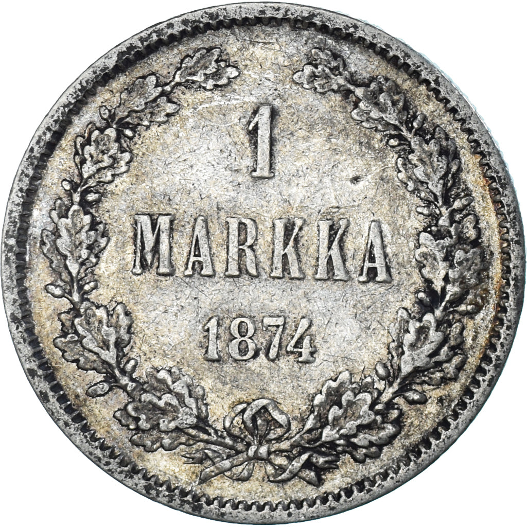 Moeda, Finlândia, Alexander II, Markka, 1874, Helsinki, AU(50-53), Prata