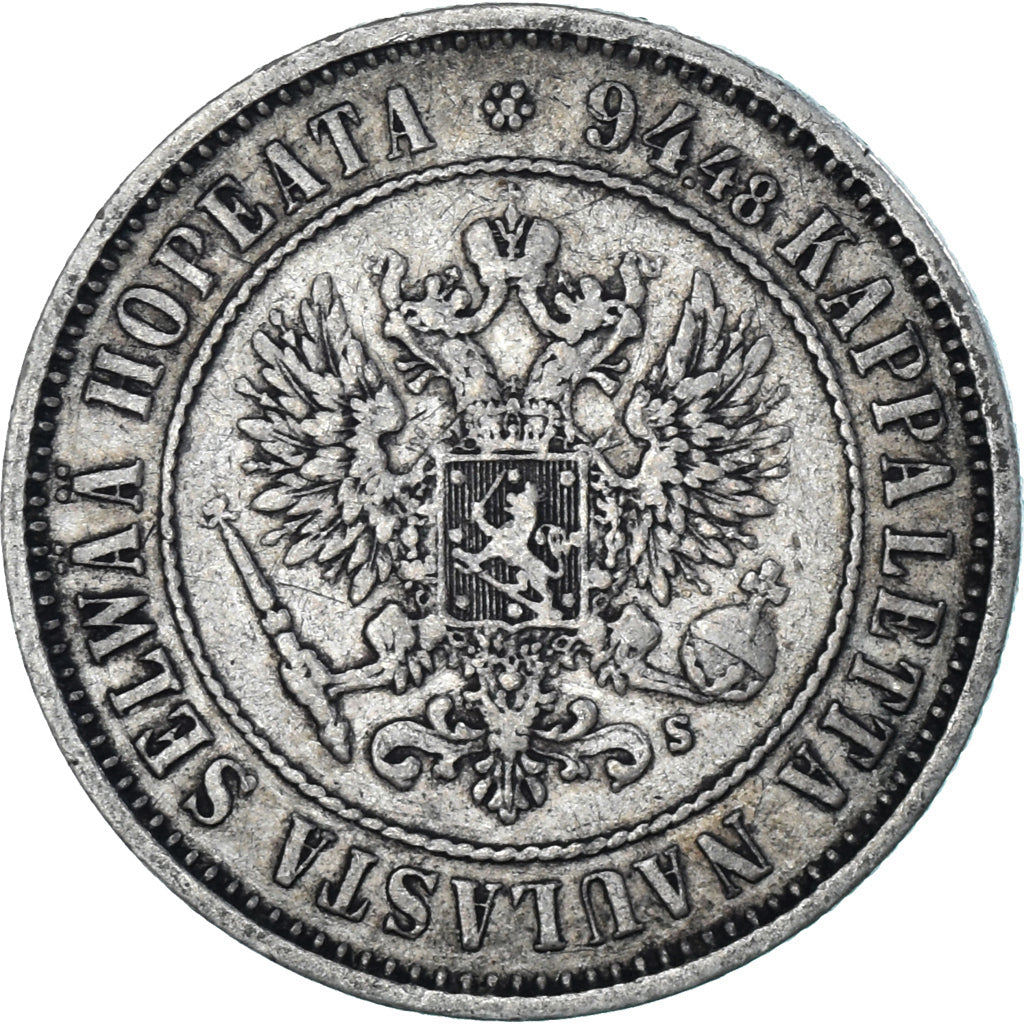 Munten, Finland, Alexander II, Markka, 1874, Helsinki, ZF+, Zilver, KM:3.2