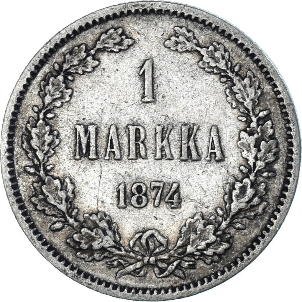 Munten, Finland, Alexander II, Markka, 1874, Helsinki, ZF+, Zilver, KM:3.2