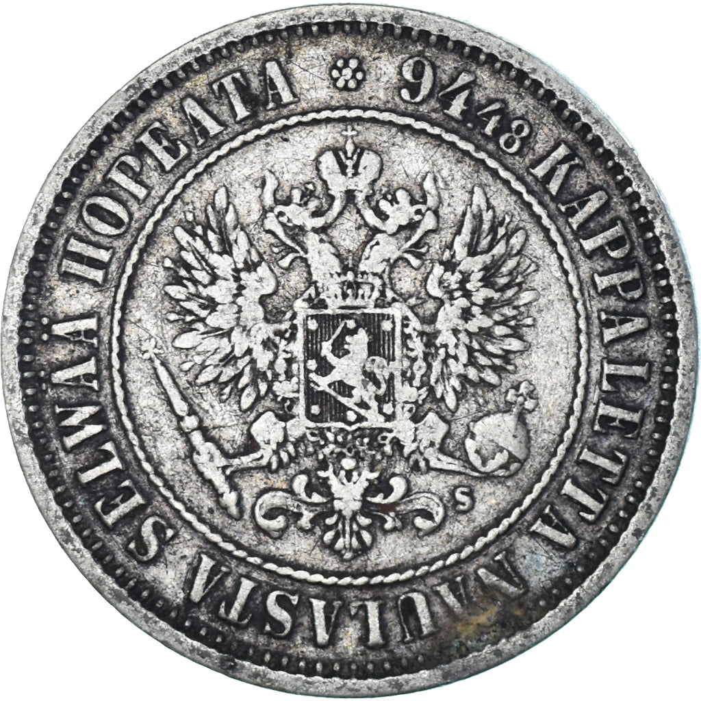 Munten, Finland, Alexander II, Markka, 1874, Helsinki, ZF+, Zilver, KM:3.2