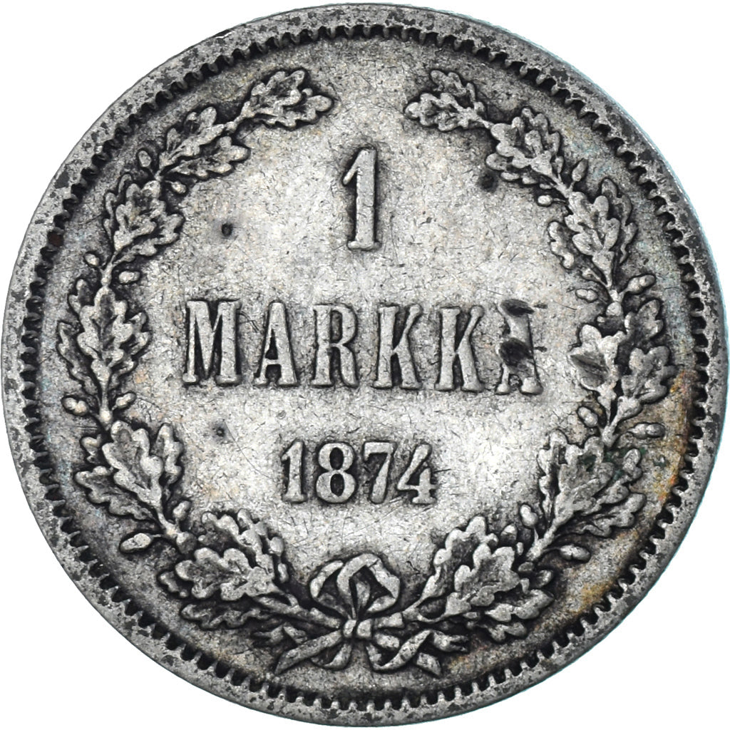 Munten, Finland, Alexander II, Markka, 1874, Helsinki, ZF+, Zilver, KM:3.2