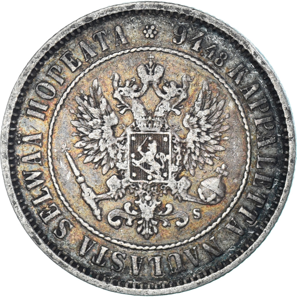 Moneda, Finlandia, Alexander II, Markka, 1874, Helsinki, MBC+, Plata, KM:3.2
