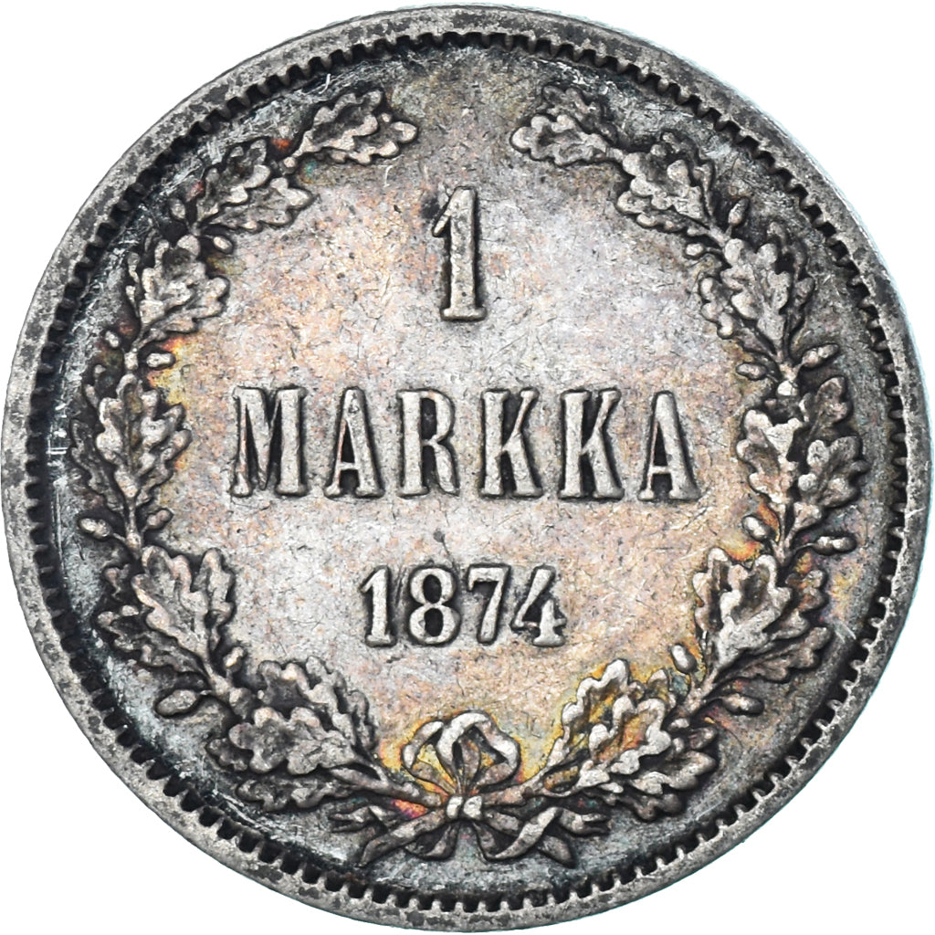 Moneda, Finlandia, Alexander II, Markka, 1874, Helsinki, MBC+, Plata, KM:3.2