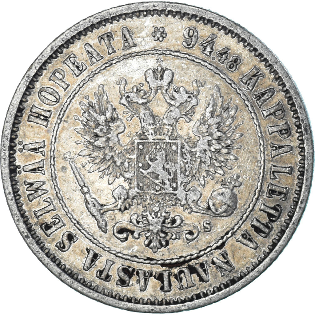 Moeda, Finlândia, Alexander II, Markka, 1874, Helsinki, AU(55-58), Prata