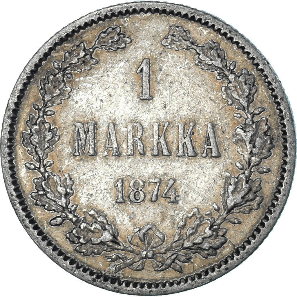 Moeda, Finlândia, Alexander II, Markka, 1874, Helsinki, AU(55-58), Prata