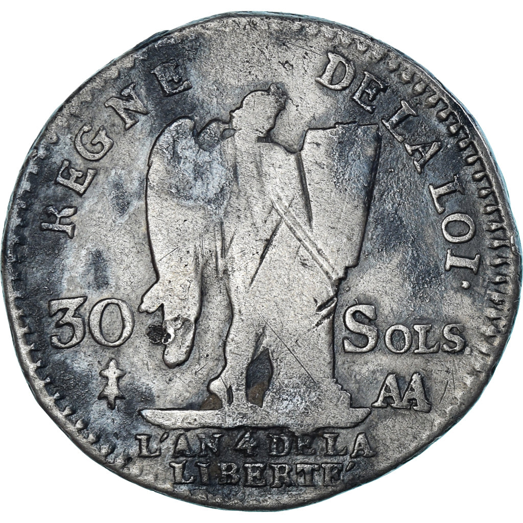 Münze, Frankreich, Louis XVI, 30 sols françois, 1792 / AN 4, Metz, S, Silber