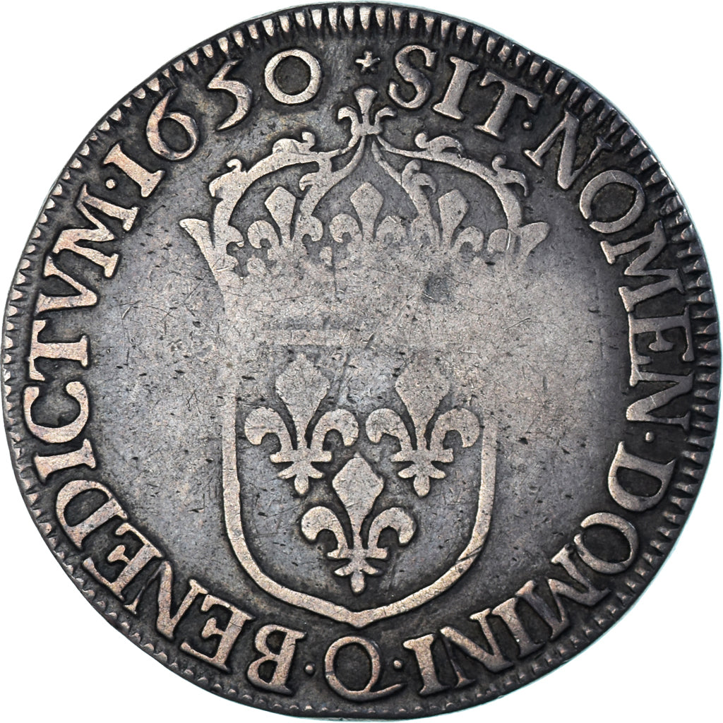 Moneda, Francia, Louis XIV, 1/2 Écu à la mèche longue, 1650, Narbonne, BC+