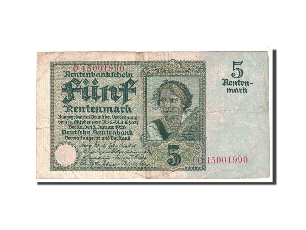 Germany, 5 Rentenmark, 1926, KM:169, 1926-01-02, VF(30-35)