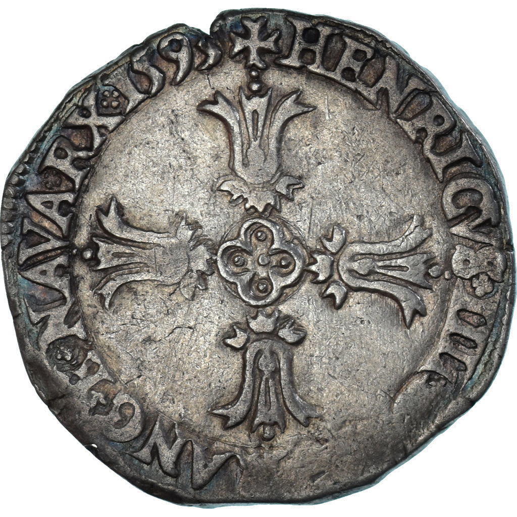 Moneta, Francia, Henri IV, 1/4 Ecu, 1593, Bayonne, 3rd type, MB+, Argento
