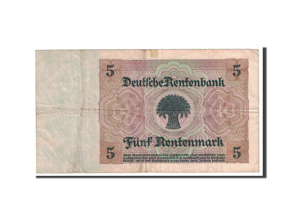 Banknote, Germany, 5 Rentenmark, 1926, 1926-01-02, KM:169, EF(40-45)